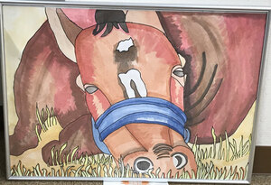 ひだか馬の絵コンテスト 優秀賞に梅庭さん（錦岡小５年）、休む姿を正面から捉える