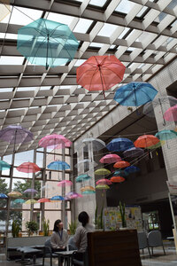 天井彩るカラフル傘―市民活動センター